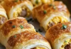 Delicious sausage, egg, and cheese breakfast roll-ups on a plate