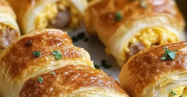 Delicious sausage, egg, and cheese breakfast roll-ups on a plate