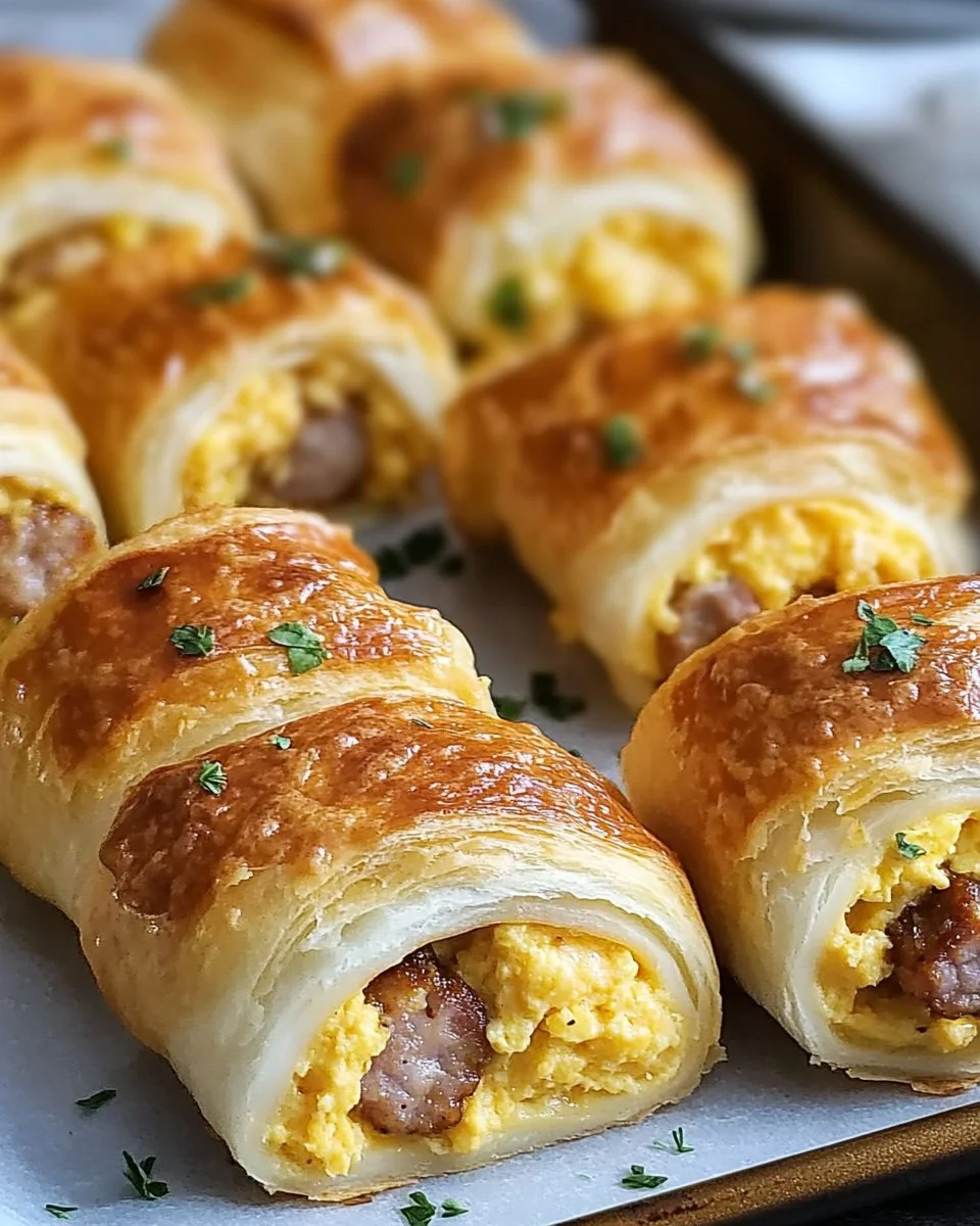 Delicious sausage, egg, and cheese breakfast roll-ups on a plate