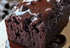 Decadent hot fudge brownie bread topped with rich chocolate sauce.
