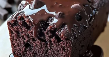 Decadent hot fudge brownie bread topped with rich chocolate sauce.
