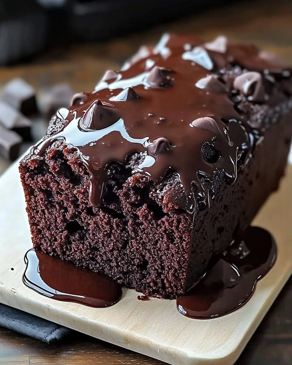 Decadent hot fudge brownie bread topped with rich chocolate sauce.